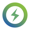 Icon von einem grünen Blitz in einem weißen Kreis mit grün-blauem Rand.