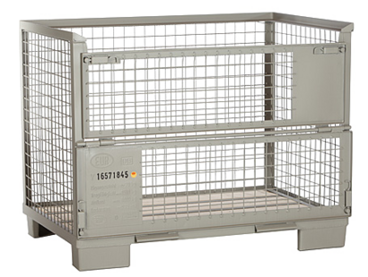 A pallet cage with a number printed on the bottom left.