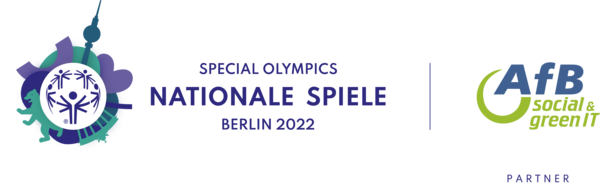 Special Olympics Logo der Nationalen Spiele 2022 neben dem AfB-Logo